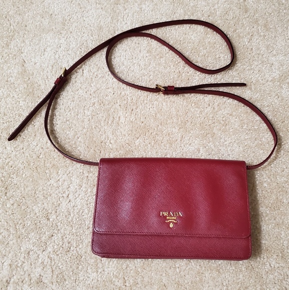 Prada Burgundy Saffiano crossbody WOC - Picture 2 of 8